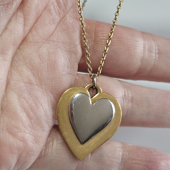 *Sale* Signed Artistry Heart Pendant Necklace Vintage Gold Silver Tone 14 - 17" - Picture 1 of 14